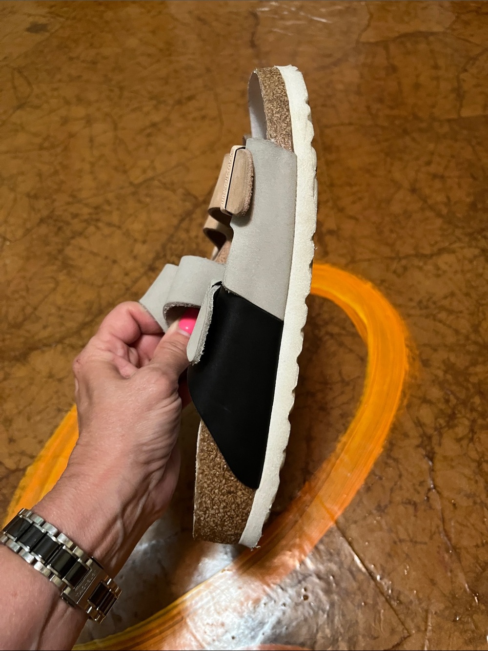 Women’s Birkenstock Two-Band Sandals in Beige and Light Gray SZ 36 - Picture 7 of 11
